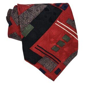 Bugatti Geometric Pattern Red & Black 100% Italian Silk Tie
